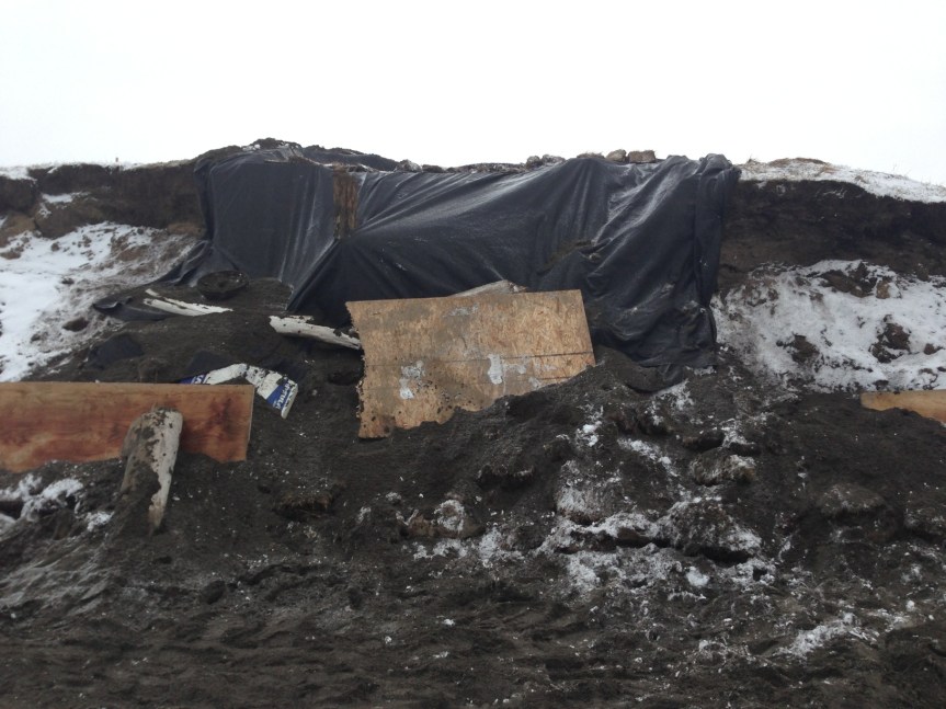 Protecting the site with particleboard, geotextile, sod and driftwood.