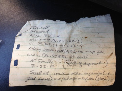 Provenience tag from the bag.