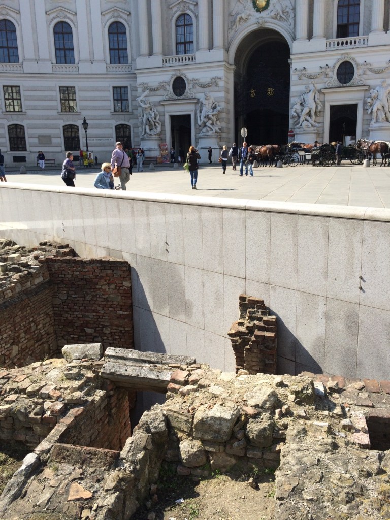 Archaeological site in Michaelerplatz. There are portions of a Roman road, Roman fortifications, and even 18th century apartments and drains exposed.